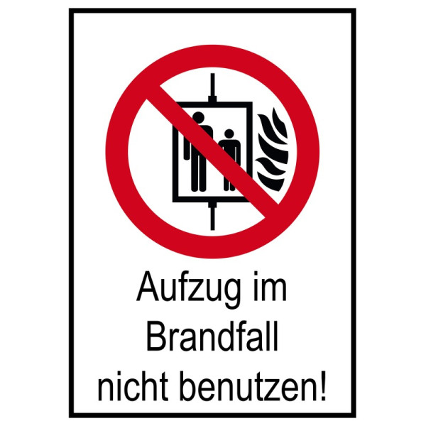 Verbots-Kombi-Schild Aufzug im Brandfall nicht benutzen, 13,1 x 18,5 cm, PVC-Folie langnachleuchtend