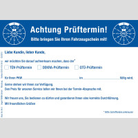 Prüftermin-Erinnerungskarten,
 100 Stück/Pack