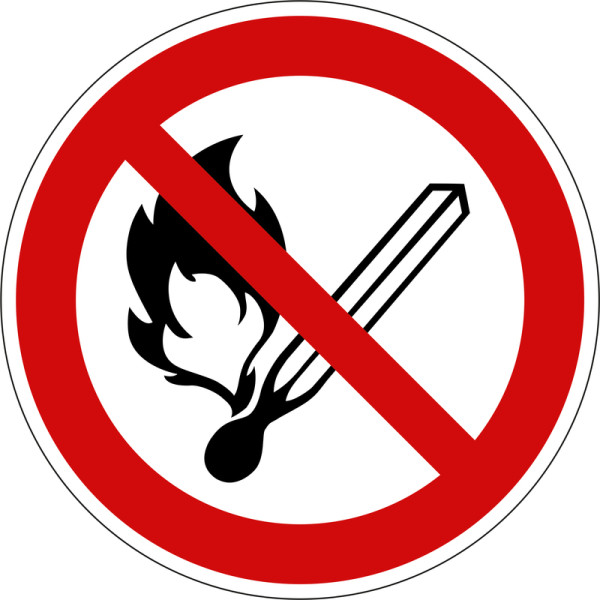 Verbotsschild Feuer, offenes Licht und Rauchen verboten, 20 cm, PVC Folie selbstklebend