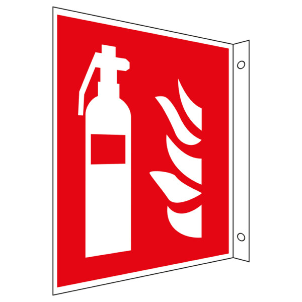 Brandschutz-Fahnenschild "Feuerlöscher", 15 x 15 cm, Aluminium, langnachleuchtend