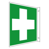 Rettungs-Fahnenschild "Erste Hilfe", 15 x 15 cm, Aluminium, langnachleuchtend