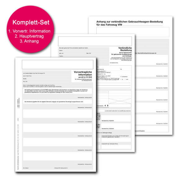 Gebrauchtwagenbestellung Komplett-Set, Verbraucher (digitales Formular) mit Garantie ohne Firmeneindruck