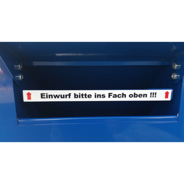 Aluleiste mit Aufschrift "Einwurf oben" für Einwurfschacht Typ ES