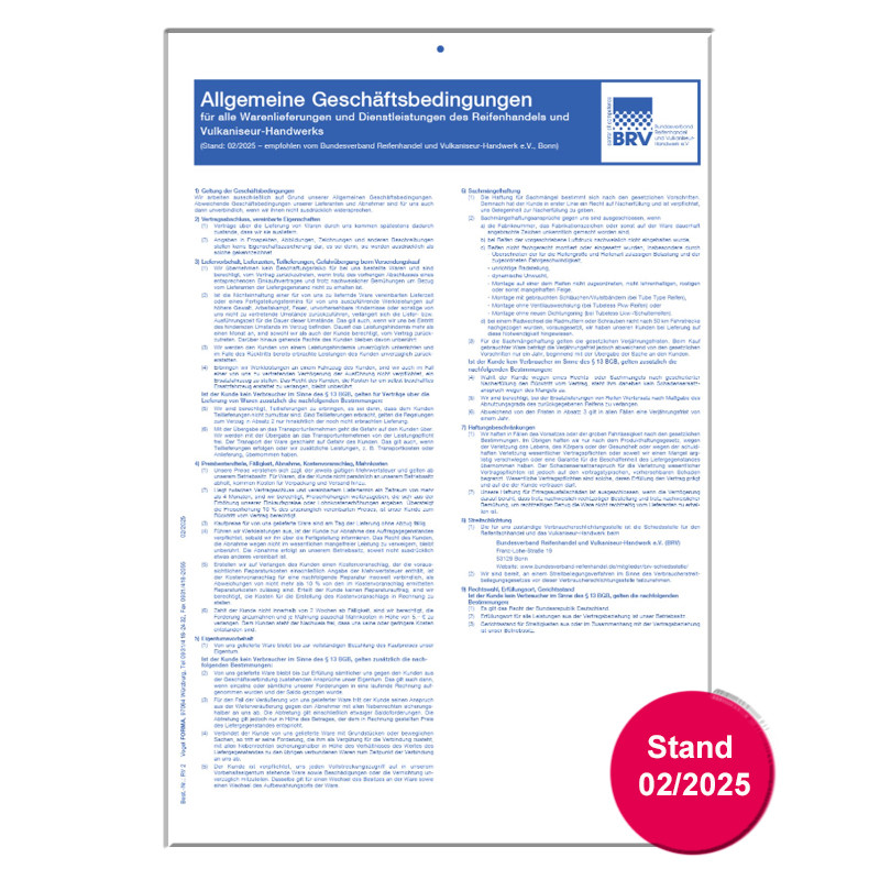 Allgemeine Geschäftsbedingungen für den Reifenfach